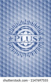 Plus blue polygonal badge.