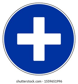 Plus and blue sign on white