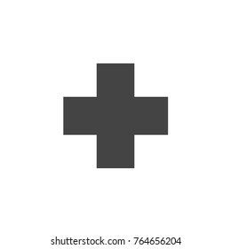 Plus button vector icon in grey color on white background