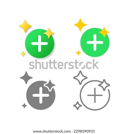plus in the circle, add new item button icon set in different style design 3d gradient, flat, glyph, and out line. editable vector eps10