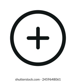 Icono de círculo aislado más, añadir icono de Vector de contorno redondo con trazo editable