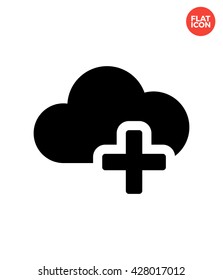 Plus Cloud Icon Flat Style Isolated Vector Illustration
