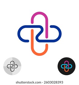 Plus colorful thin line style symbol icon. Medical cross stylized bright vibrant color ribbons logo. Editable stroke.