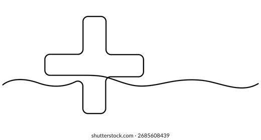 Mais vetor de desenho contínuo de uma linha. Uma linha mais o plano de fundo do vetor de ícone, desenho de contorno contínuo. 