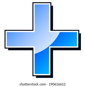 Plus - Cross - Addition - First aid sign symbol - Glossy, stylized "+" icon