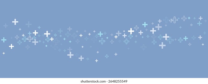 Plus or cross background pattern for a medical website or pharmacy texture with an abstract healthcare wave. Used by a hospital doctor. Graphic vector blue background.