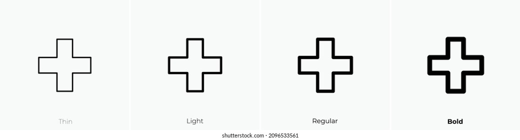 plus cross icon. Thin, Light Regular And Bold style design isolated on white background