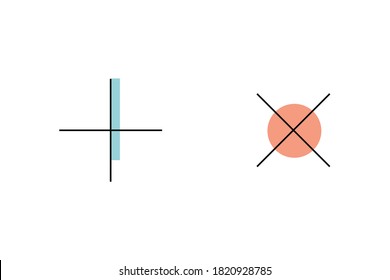 Plus- und Kreuzsymbole auf weißem Hintergrund, Vektorgrafik 