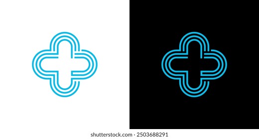 Plus Cross line icon logo vector. Outline plus care medical hospital logo