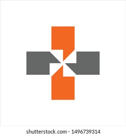 Plus or Cross Logo. Bulb Talk or Dialogue Bubble Symbol. Icon Vector Eps 10.