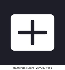 Plus dark mode glyph ui icon. Invite and add to chat. Addition sign. User interface design. White silhouette symbol on black space. Solid pictogram for web, mobile. Vector isolated illustration