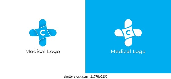 Plus with Drop Logo Concept sign icon symbol Design with Letter C. Medical Logo Design. Vector illustration logo template