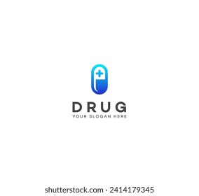 Plus Drug, Pill, Kapsellogo Design-Vorlage. Vektor Medical Tablette logotype Apotheke Logo Design.