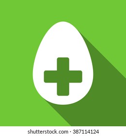 Plus Egg long shadow vector icon. Style is a flat symbol with rounded angles on a green square symbol.