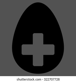 Plus Egg vector icon. Style is flat symbol, black color, rounded angles, gray background.