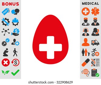 Plus Egg vector icon. Style is bicolor flat symbol, intensive red and black colors, rounded angles, white background.