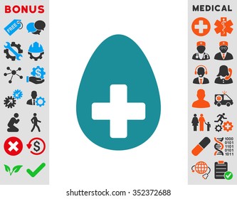 Plus Egg vector icon. Style is flat symbol, soft blue color, rounded angles, white background.
