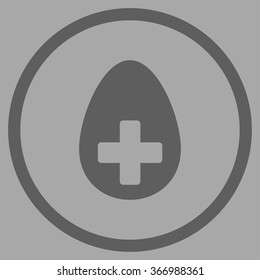 Plus Egg vector icon. Style is flat circled symbol, dark gray color, rounded angles, silver background.