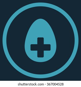 Plus Egg vector icon. Style is flat circled symbol, blue color, rounded angles, dark blue background.
