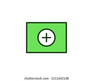 Plus flat icon. Thin line signs for design logo, visit card, etc. Single high-quality outline symbol for web design or mobile app. Siign outline pictogram.