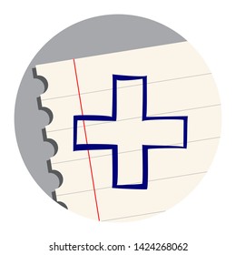 Plus Free Hand Icon on a Notebook Sheet