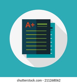 A plus grade in the notebook,flat icon with long shadow,eps10