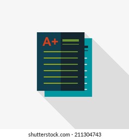 A plus grade in the notebook,flat icon with long shadow,eps10