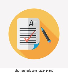 A plus grade in the notebook,flat icon with long shadow,eps10