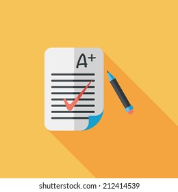 A plus grade in the notebook,flat icon with long shadow,eps10