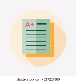 A plus grade in the notebook,flat icon with long shadow,eps10