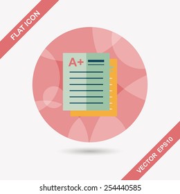 A plus grade in the notebook,flat icon with long shadow,eps10