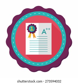 A plus grade in the notebook,flat icon with long shadow,eps10