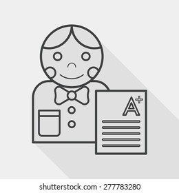 A plus grade in the notebook,flat icon with long shadow, line icon