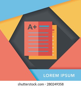 A plus grade in the notebook,flat icon with long shadow,eps10