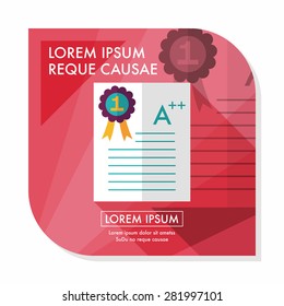 A plus grade in the notebook,flat icon with long shadow,eps10