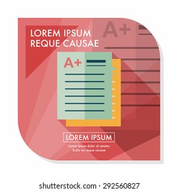 A plus grade in the notebook,flat icon with long shadow,eps10