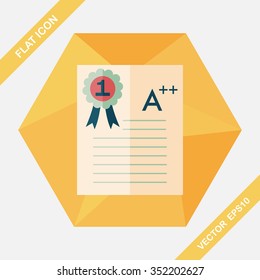 A plus grade in the notebook,flat icon with long shadow,eps10
