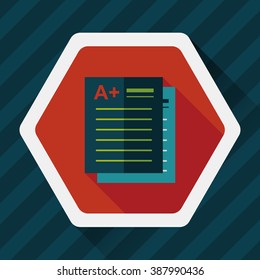 A plus grade in the notebook,flat icon with long shadow,eps10