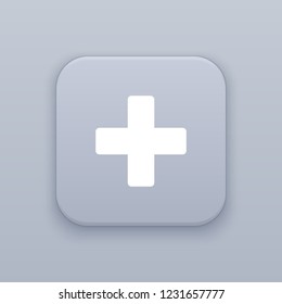 Plus, gray vector button with white icon on gray background
