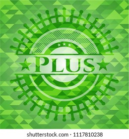Plus green emblem with mosaic background