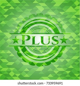 Plus green emblem with mosaic background
