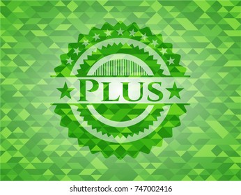 Plus green emblem. Mosaic background