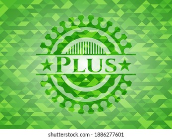 Plus green emblem with mosaic ecological style background. Vector Illustration. Detailed. 