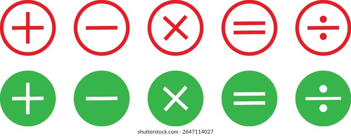 ícones de adição e cor verde e vermelha menos definidos em, Adicionar criar ícone de adição. Símbolo de ícone de adição, vetor de sinal de ícone de subtração,
