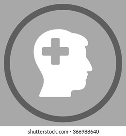 Plus Guy Head vector icon. Style is bicolor flat circled symbol, dark gray and white colors, rounded angles, silver background.