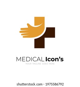 plus and hand design combination, medical icon