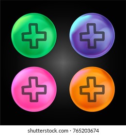 Plus hand drawn sign crystal ball design icon in green - blue - pink and orange.