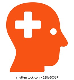 Plus Head vector icon. Style is flat symbol, orange color, rounded angles, white background.
