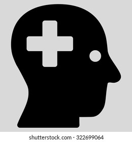 Plus Head vector icon. Style is flat symbol, black color, rounded angles, light gray background.