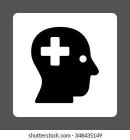 Plus Head vector icon. Style is flat rounded square button, black and white colors, gray background.